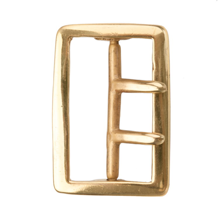 Brass buckle with double tongue.